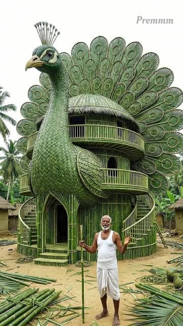 I Built a Peacock House Using Only Bamboo 😱 #handcraft #peacock #ai #reel #foryou