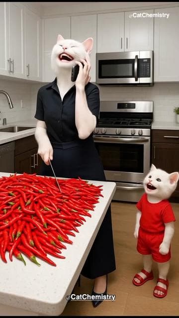 she choose laugh on phone  and making poison#ai #aivideos #cat #aicat 