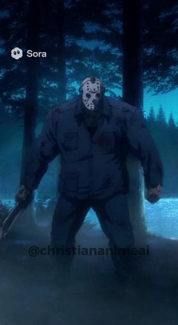 Jason Voorhees vs Jesus.  God’s forgiveness is vast as the heavens… but every act of mercy was written with His own pain. #ai #sora2 #anime #animejesus
