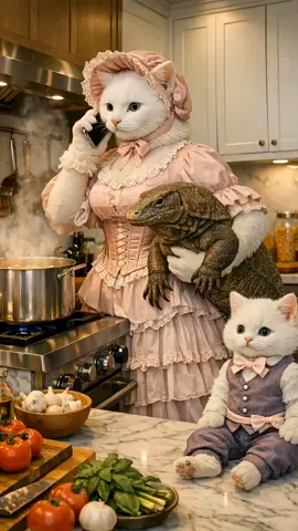 While the White Cat Mom Talked on the Phone, Her Son Was Devoured by a Komodo Dragon — The Kitten Turned Black, and the Father Cat Rushed to the Rescue.#cutecats #funnycatshorts #catstories #aicat #mysticmythicai 